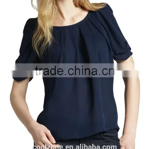 Latest Pleated Neck Puffed Shoulders Silk Blouse Elegant Silk Blouses Models thumbnail-4