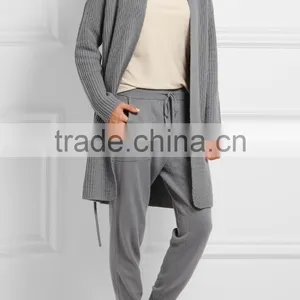Light Grey Slips On Wool and Cashmere Blend Cardigan With Thin Waist Rope thumbnail-4