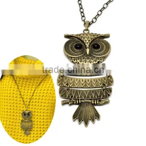 Vintage Antique Bronze Owl Halloween Ornaments Pendant Necklaces 35-1/2" thumbnail-1
