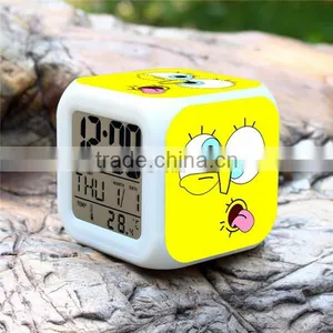 (Hot ) SpongeBob Cartoon LED Alarm Clock, SpongeBob Digital Clock, SpongeBob 7 Color Change Small LED Clock thumbnail-4