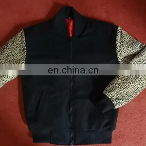Manufacturer of Suede Varsity Jackets/Suede Leather Jacket With Leopard Print Sleeves thumbnail-1