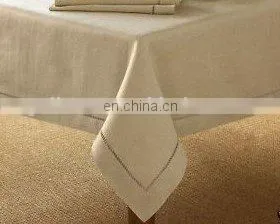Linen Table Cloth With Around Hand Ladder Hemstitched in Natural/beige Color thumbnail-1
