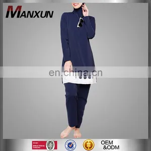 Modest Muslim Women Full Cover Swimwear Navy Embroidered Swimsuit thumbnail-1