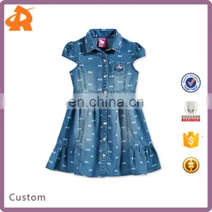 Fashion Quality Hello Kitty Little Girls' Printed Bow Denim Dress for 12 Year Girl Without Dress thumbnail-1