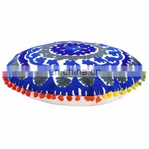 Round Cushion Cover Indian Suzani Pillow Cases Hand Embroidered Decorative thumbnail-2
