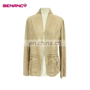 Laser Cut Suede Women Cardigan Office Wear thumbnail-1