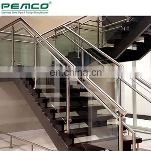 Indoor Staircase Glass Balustrade Post Stainless Steel Stair Glass Railing Clamp Designs thumbnail-3