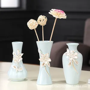 Modern Simple Gild Hand Made Small Blue Ceramic Plant Vase For Model Room Decor thumbnail-1