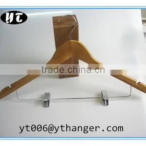 LM972 Natural Standard Flat Wooden Clothes Hangers With Clips Quality Choice thumbnail-1