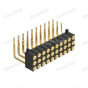 Dnenlink 2.54mm Pitch Triple Row H4.0mm Concave Contact Right Angle Female Header DIP Type PogoPin Header With Peg thumbnail-2