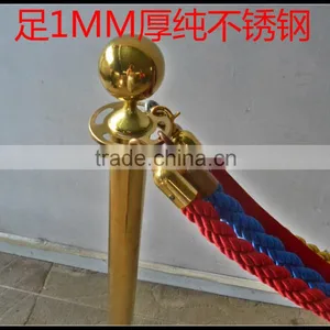 Gold Braided Rope Barrier Pole With Velvet Rope For Crowd Control thumbnail-1