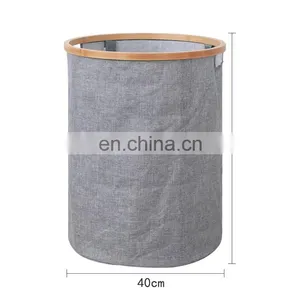 Customized Large Bathroom Clothes Storage Fabric Waterproof Freestanding Dirty Circular Folding Basket/laundry Bamboo Hamper thumbnail-5