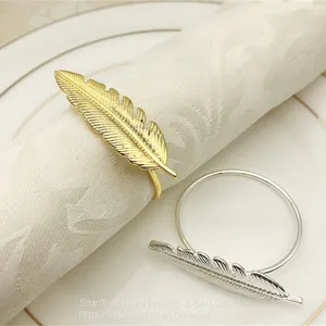 Gold Feather Leaf Napkin Ring Holders for Thanksgiving Easter thumbnail-5