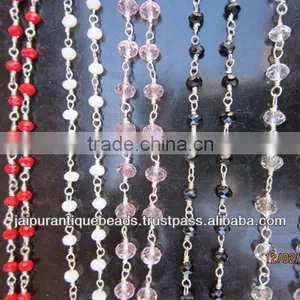 16 INCH CRYSTAL 3MM-4MM FACETED ROUNDELL SILVER POLISH METAL 6 SET OF CHAIN... thumbnail-1