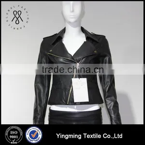 Wholesale Women's Fashion PU Leather Black Jacket thumbnail-2