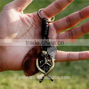 Retro Punk Jewelry Alloy Skull Braided Men Real Leather Skeleton Key Chains thumbnail-2
