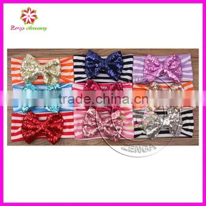 Large Sequin Bow Cotton Headband, Sequin Bow Headband, Bow Cotton Headband thumbnail-1