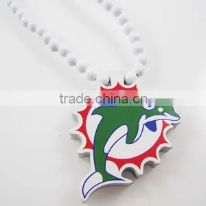 Wooden Miami Dolphins Pendant Piece 36" Bead Chain Good Wood Style thumbnail-1