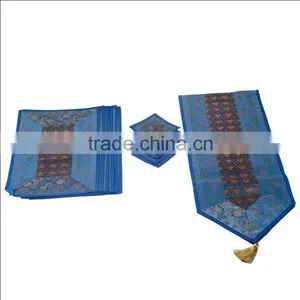 Indian Silk Table Runner With 6 Place Mats & 6 Coaster in Blue Color Size 16*62 thumbnail-2