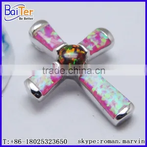 Opal Factory !! Custom 925 Sterling Silver Created Blue Gems Opal Cross Pendant Wholesale thumbnail-3