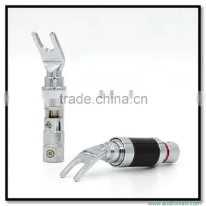 OEM Copper Rhodium Plated Carbon Fiber Speaker Cable Spade Terminal Connector Plug thumbnail-5
