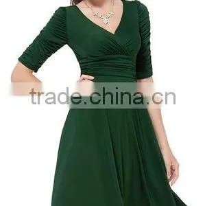 3/4 Sleeve Ruched Waist Classy V-Neck Casual Cocktail Dress Manufacture /lady Dress thumbnail-1