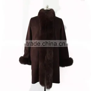 European Style Ladies Cashmere With Fox Fur Trim Coat thumbnail-1