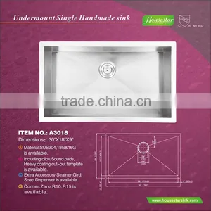 Building Materials Stainless Steel Single Handmade Kitchen Sink Construction Undermount Sink With Cupc Certififcation thumbnail-1