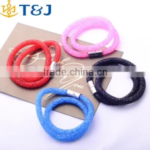 <<European Style Crystal Filled Magnetic Stretch Unisex Bangles Mesh Double Stardust Bracelets/ thumbnail-1