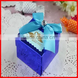 Blue Small Square Colorful Printing Craft Custom Ring Box With Ribborn Wholesale thumbnail-2
