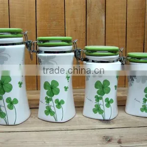 Hot Sale Fresh Decal Ceramic Seal Canisters With Green Lid thumbnail-1