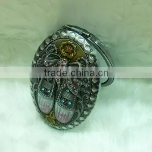 Antique Cosmetic Pocket Mirror/bronze Pocket Mirror With Diamond thumbnail-2