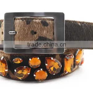Western Brown Irregular Big Drop Stones Inlay Leopard Fur Belts thumbnail-2