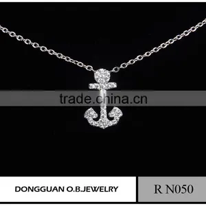 Cheapest Stainless Steel Pendant Anchor Necklace/Crystal Letter White Gold Necklace thumbnail-1