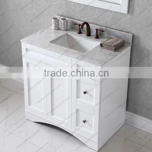 White Modern Wooden Base With White Carrara Marble Top Bathroom Vanity thumbnail-3