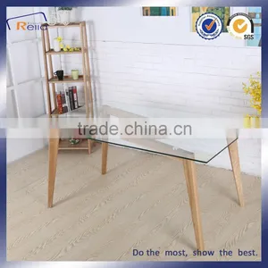 China Supplier Industrial Furniture Glass Dining Table With Wooden Legs thumbnail-1