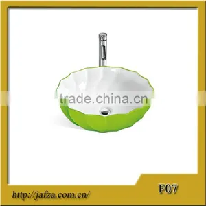 F07 Fashion Ceramic Green Basin Round Bowl Shape Basin, Colored Basin White Inside and Green Outside thumbnail-1