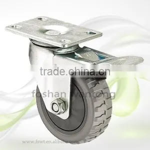 4 Inch Threaded Rod With Double Brake Swivel Industrial Pu Caster Wheel thumbnail-3