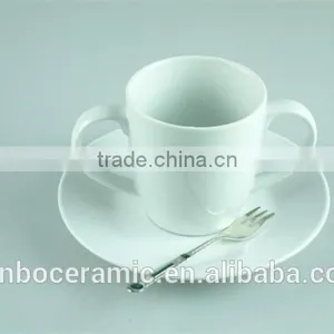 White Porcelain Cup Saucer Double Handles , Stock Cups Chaozhou Factory Sanbo thumbnail-5