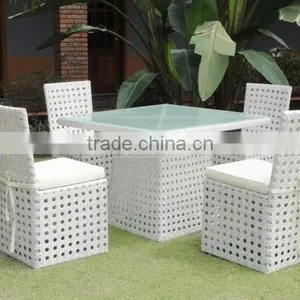 Outdoor Garden White Rattan Dining Table Set thumbnail-1