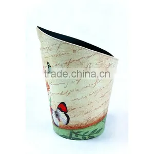 Beautiful Flower Print Waste Bin Faux Leather Trash Container With Handle thumbnail-4