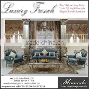 C-D1-2 Royal Luxury Fabric Couch Neoclassic Rococo Style French Solid Wood Fabric Sofa Chair Furniture thumbnail-3