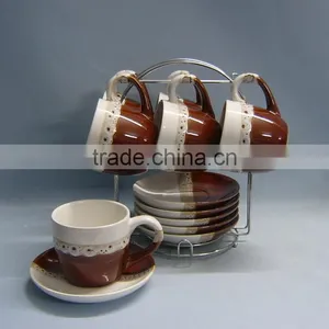 Double Glazed 6sets Ceramic Mug Set With Metal Stand thumbnail-1