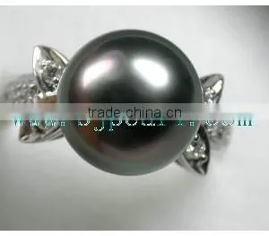 925 Silver Black Seawater Pearl Finger Ring thumbnail-1