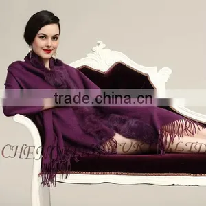 CX-B-P-28B Fashion Pashmina Shawls 100% Wool Real Rabbit Fur Pashmina Scarf thumbnail-2