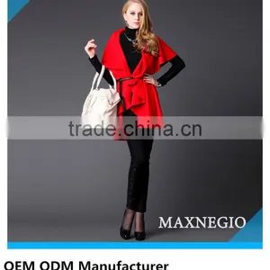 New Arrival Red Color Women Wool Knit Winter Poncho Coats thumbnail-1