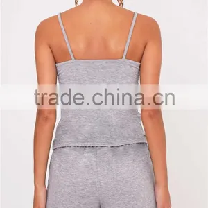 MGOO Slogan Grey Pyjama Short Set 100%Cotton Summer Slip Pajamas Custom Logo Golden Ink Print PJ Set thumbnail-2