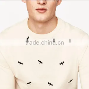 Mens Plain White Long Sleeve Animal Print Pullover Sweater for Wholesale thumbnail-4