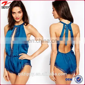 Wholesale Women Halter Chiffon Lace Playsuit thumbnail-1