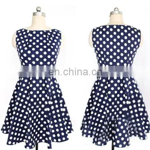 50s Retro Style Ladies Sleeveless Blue Polka Dot Dress thumbnail-2